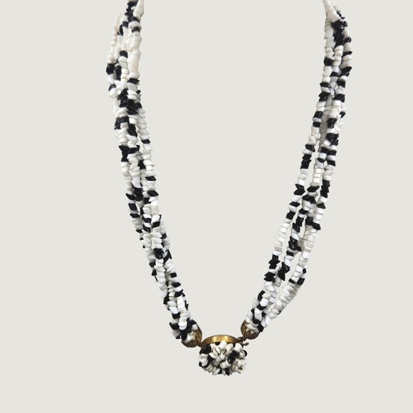 Vintage Jewelry Jewelry - Vintage Multi Strand Beads Necklace Black White 5-Strand Classic Preppy